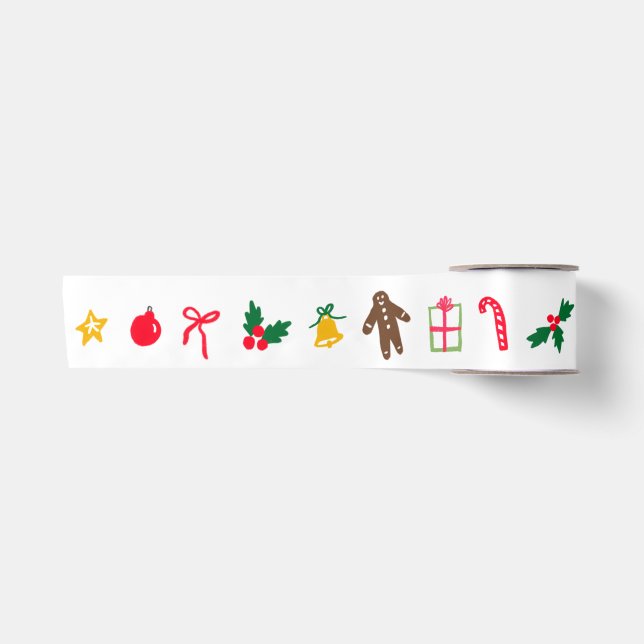 Ruban En Satin CHRISTMAS mignon Doodle Whimsical CUSTOM Holiday (Devant)
