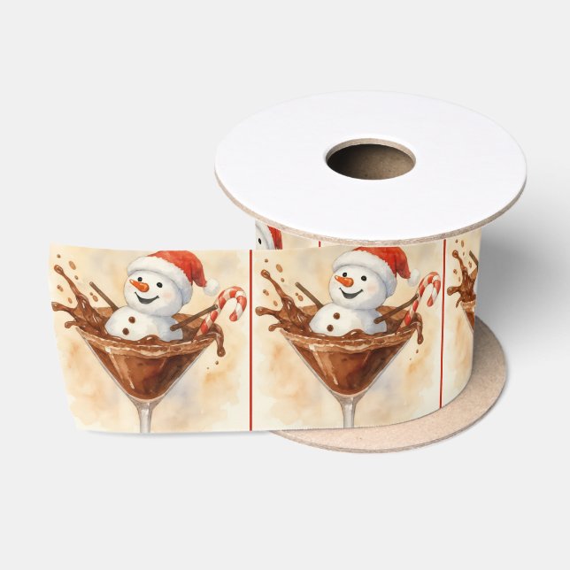 Ruban En Satin Christmas Snowman In a Chocolate Martini (Bobine)