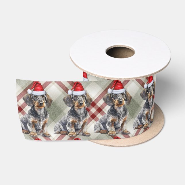 Ruban En Satin Christmas Wire Hair Dachshund Dog Holiday Plaid (Bobine)