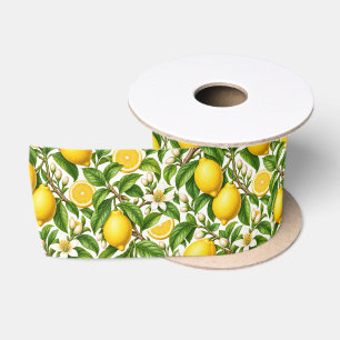 Ruban En Satin Citrons botaniques et fleurs blanches