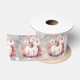 Ruban En Satin Citrouilles et fleurs roses