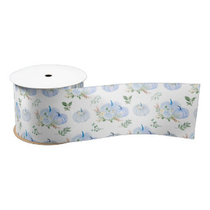 Ruban En Satin Citrouilles Florales Bleues
