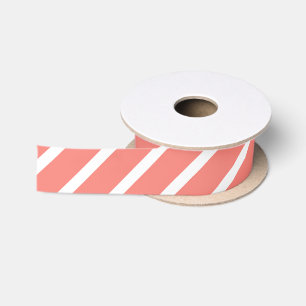 Ruban En Satin Classic Elegant Moderne Corail Rose & Blanc rayé