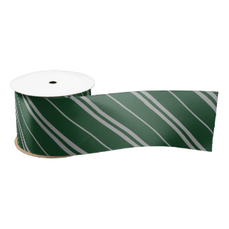 Ruban En Satin Classique Green Grey Stripes Motif