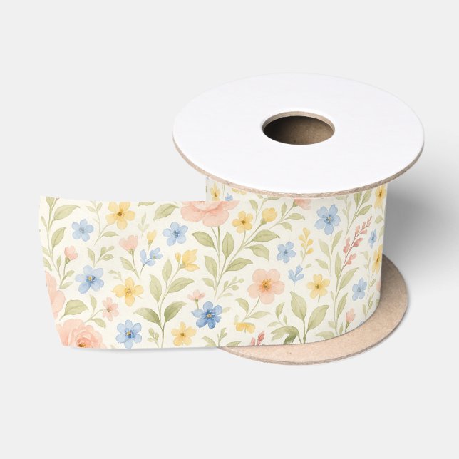 Ruban En Satin Classy Shabby Chic Floral Motif (Bobine)
