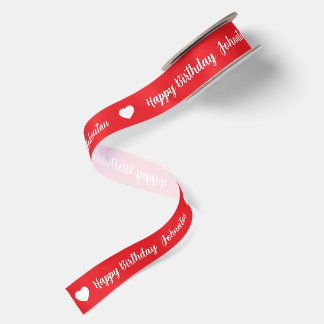 Ruban En Satin Cœur blanc rouge Joyeux anniversaire Nom personnal
