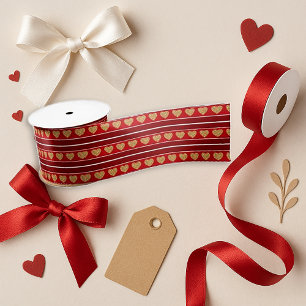 Ruban En Satin Cœur Pailleté Décor Saint-Valentin Rouge