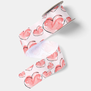 Ruban En Satin Cœur rose mignon aquarelle