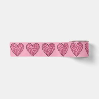 Ruban En Satin Cœurs à motif de guépard rose