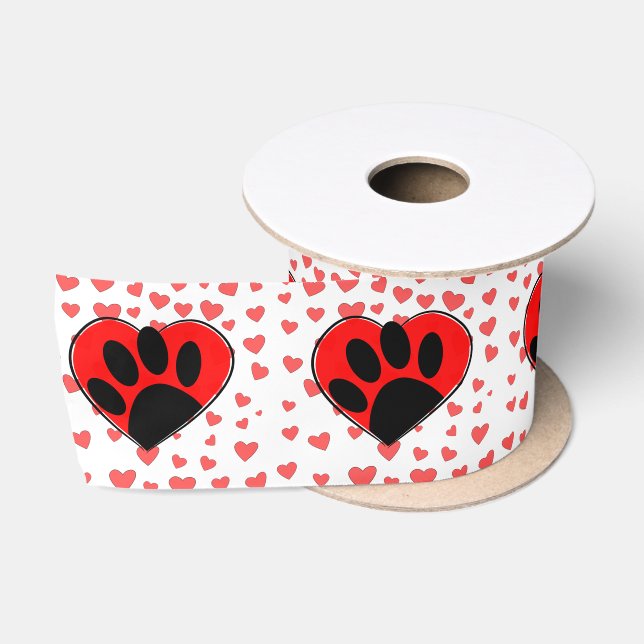Ruban En Satin Coeurs Amoureux de les chiens partout (Bobine)
