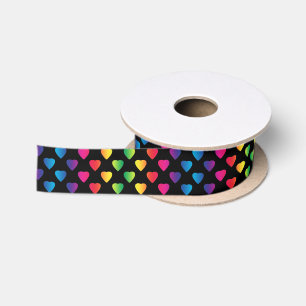Ruban En Satin Coeurs arc-en-ciel sur noir