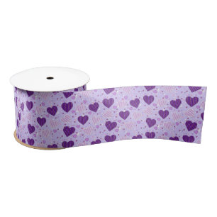 Ruban En Satin Coeurs en patchwork violet