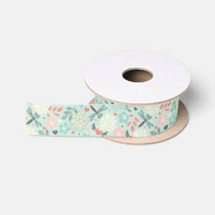Ruban En Satin Coeurs et libellules assez floraux