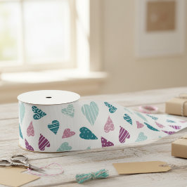 Ruban En Satin Coeurs mignons Doodle Rose Saint Valentin