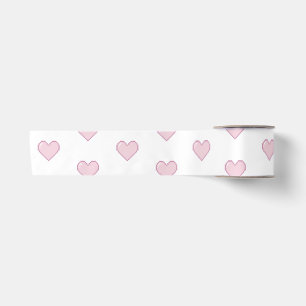 Ruban En Satin Cœurs Pixelisés Roses sur Fond Blanc