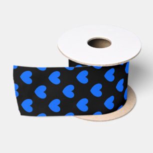 Ruban En Satin Coeurs polka bleu sur noir