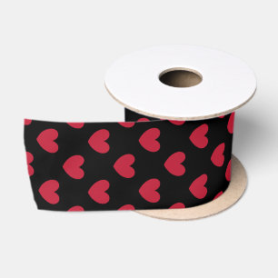 Ruban En Satin Coeurs polka rouge sur noir
