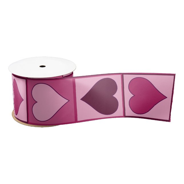Ruban En Satin Coeurs romantiques roses haut et bas (Bobine)