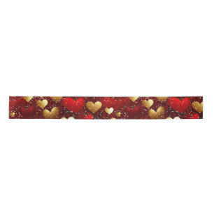 Ruban En Satin Coeurs Rouge Et Or