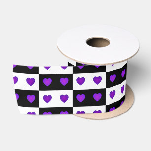 Ruban En Satin cœurs violets b&w qui battent