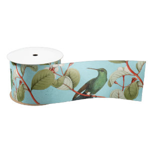 Ruban En Satin Colibri Branches Vertes Vibrations de Printemps