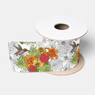 Ruban En Satin Colibris et bouquet tropical