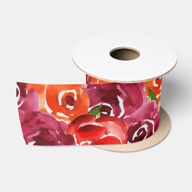 Ruban En Satin Collage floral aquarelle (Bobine)