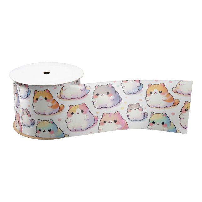 Ruban En Satin Collection Chubby Cartoon Chat Avec Coeurs (Bobine)