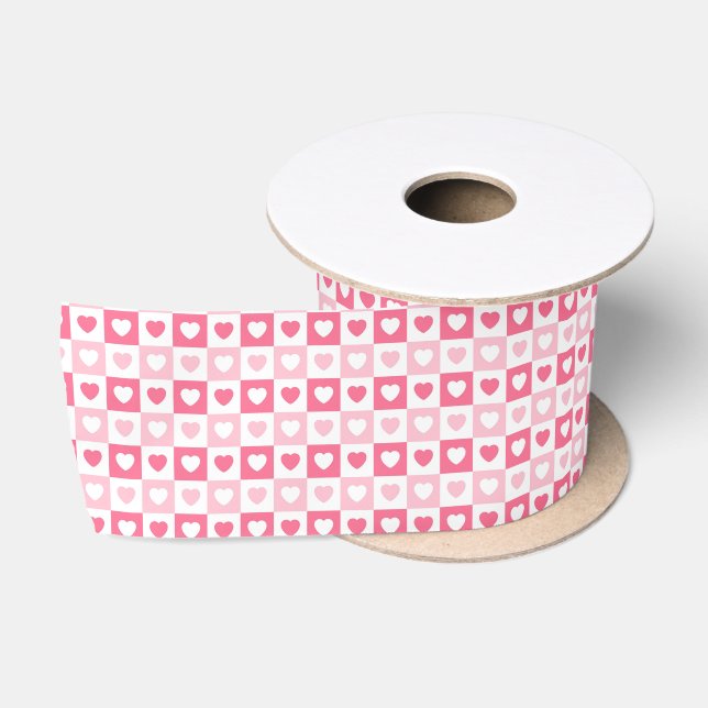 Ruban En Satin Collection d'amour du coeur rose moderne (Bobine)