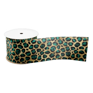 Ruban En Satin Conception Turquoise et Gold Leopard Series 14 