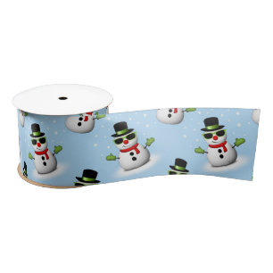 Ruban En Satin Cool Snowman Noël motif bleu hiver