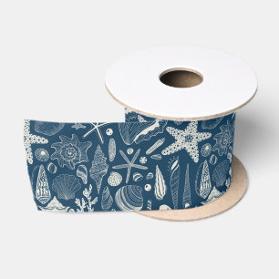 Ruban En Satin Coques de mer sur bleu foncé