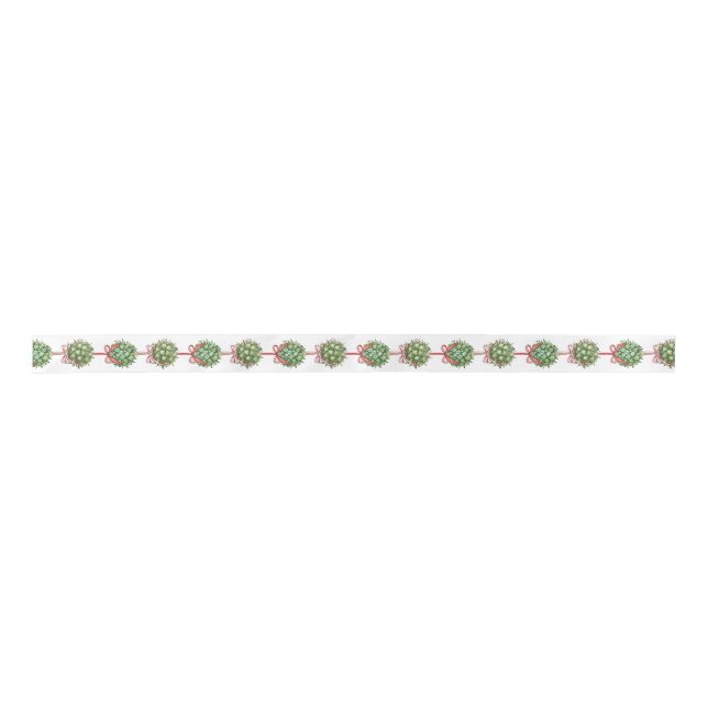 Ruban En Satin Coquette Mistletoe Aquarelle Ribbon de Noël (Devant)
