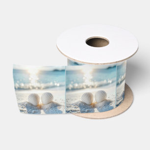 Ruban En Satin Coquillages blancs dans le sable océanique