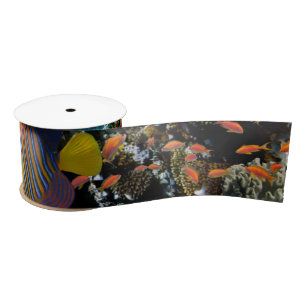 Ruban En Satin Corail Reef avec feu Corail et poissons exotiques
