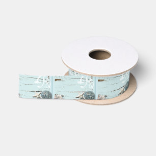 Ruban En Satin Côté aqua bleu plage bois étoile coquillage