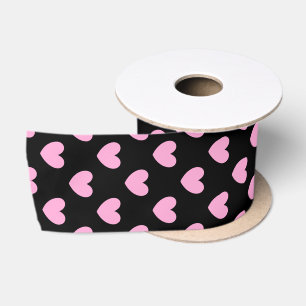 Ruban En Satin Coton Candy Pink coeurs de polka sur noir