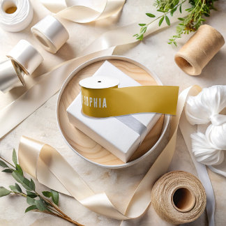 Ruban En Satin Couleur Jaune Dorée Avec Votre Nom