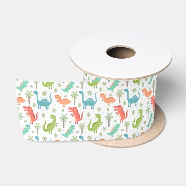 Ruban En Satin Couleurs douces Dinosaures Palmiers Enfants (Bobine)