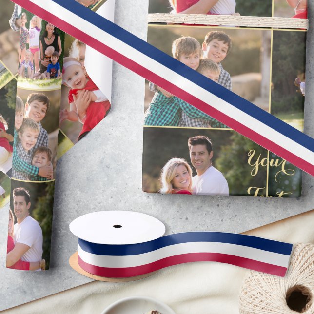 Ruban En Satin Couleurs patriotiques Rouge Blanc Bleu Bleu Stripe (Patriotic Colors Red White Blue Stripes Gift Wrap Satin Ribbon)