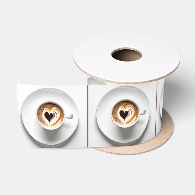 Ruban En Satin Coupe Heart Cappuccino Sur Blanc (Bobine)