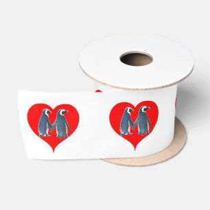 Ruban En Satin Couple de pingouins Inséparables Red Hearts Thund