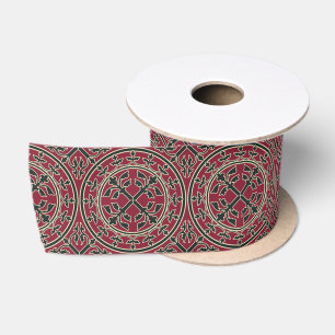 Ruban En Satin Couronne Médiévale Rouge Vert Beige Feuilles Roman