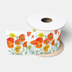 Ruban En Satin Coussin aquarelle Poppy Orange Rouge Jaune Blanc