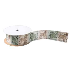 Ruban En Satin Couverture imprimée mouton âne en blocs - Vert mar