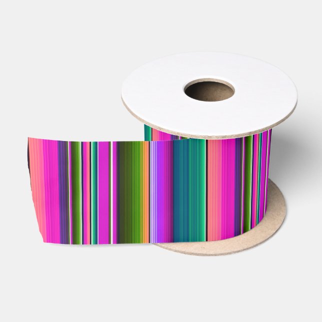 Ruban En Satin Couverture mexicaine Fiesta Stripes Sarape Rose (Bobine)