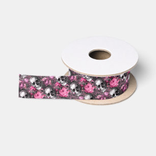 Ruban En Satin Crâne Floral Rose Élégant