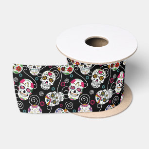 Ruban En Satin Crânes à sucre et torsades Noir ID725