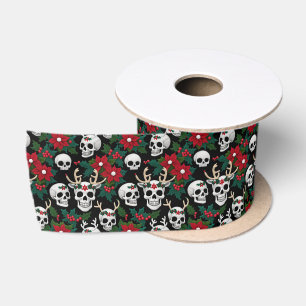Ruban En Satin Crânes de Noël Crochet avec Poinsettias