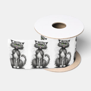 Ruban En Satin Crazy Chat Sur Blanc